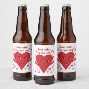 Etiqueta Para Botella De Cerveza "¡El amor hace cantar a mi corazón!" Corazón Canta