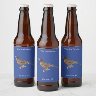 Etiqueta Para Botella De Cerveza El Robin Americano (Turdus migratorius) Aves de Nu