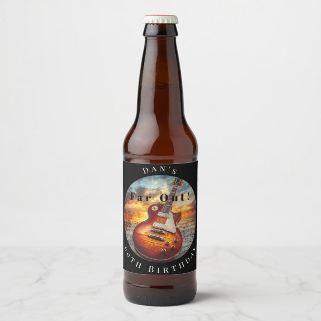 Etiqueta Para Botella De Cerveza Electric Guitar Ocean Sunset (Anverso)