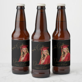 Etiqueta Para Botella De Cerveza Elegant Black & Gold Graduation