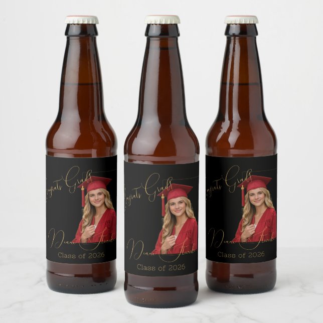 Etiqueta Para Botella De Cerveza Elegant Black & Gold Graduation (Botellas)