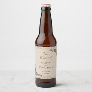 Etiqueta Para Botella De Cerveza Elegante Boda de decoración clásica beige