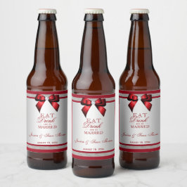 Etiqueta Para Botella De Cerveza Elegante Boda de Rojo Rubí y Plata Brillante