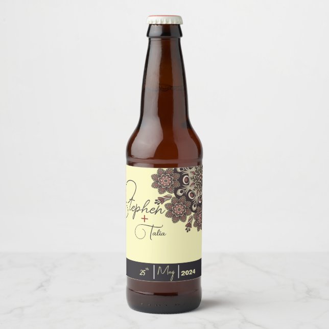 Etiqueta Para Botella De Cerveza Elegante Boda inspirado en Mandala (Anverso)