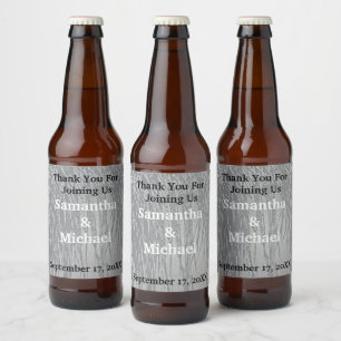 Etiqueta Para Botella De Cerveza Elegante Boda Invitado Bandas Plateadas Gracias