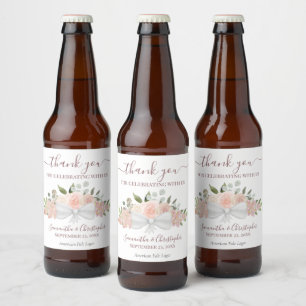 Etiqueta Para Botella De Cerveza Elegante Boda Rústico Floral Rosa Rubor Gracias