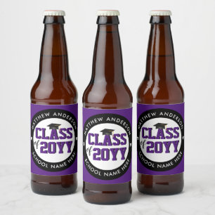 Etiqueta Para Botella De Cerveza Elegante Clase Real Morada de Graduación 2023