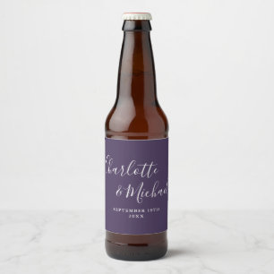 Etiqueta Para Botella De Cerveza Elegante firma de letra púrpura para boda
