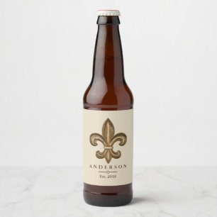 Etiqueta Para Botella De Cerveza Elegante flor de oro de Lis y Taupe   Personalizad