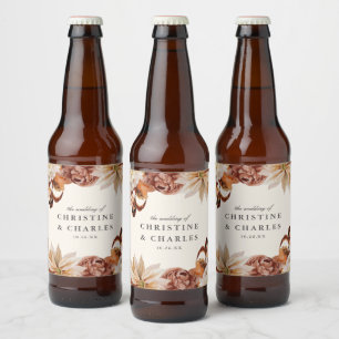 Etiqueta Para Botella De Cerveza Elegante floral acuática otoñal   Cerveza Boda