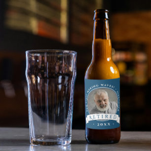 Etiqueta Para Botella De Cerveza Elegante foto del abuelo de la retirada azul de la