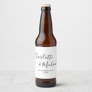 Etiqueta Para Botella De Cerveza Elegante Guión De Firma Boda Blanco Y Negro