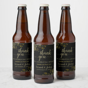 Etiqueta Para Botella De Cerveza Elegante Lacio Dorado sobre Agradecimiento de Boda