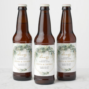 Etiqueta Para Botella De Cerveza Elegante marco de oro de boho eucalipto verde