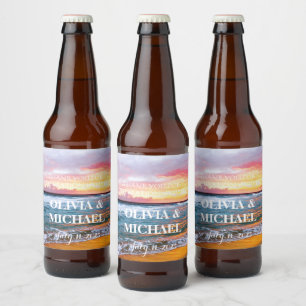 Etiqueta Para Botella De Cerveza Elegante Playa Sunset Tropical Verano Elegante