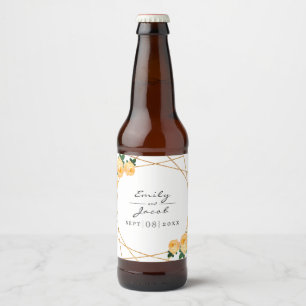 Etiqueta Para Botella De Cerveza Elegante Purpurina de oro Geo Naranja Boda Floral