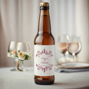 Etiqueta Para Botella De Cerveza Elegante Romance de época Borgoña Boda Floral