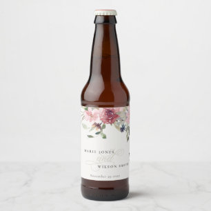Etiqueta Para Botella De Cerveza Elegante Rosa Dusky Rubor Boda Floral de Flor Silv