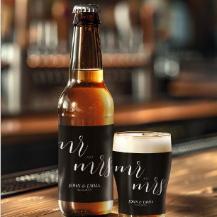 Etiqueta Para Botella De Cerveza Elegante tema Boda blanco y negro