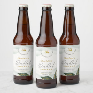 Etiqueta Para Botella De Cerveza Elegante Vegetación Dorada Watercolor Ducha Bridal