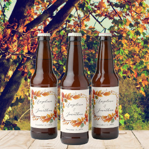 Etiqueta Para Botella De Cerveza Elegantes Hojas Otoñales Acuarela Boda Personaliza