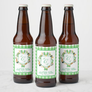Etiqueta Para Botella De Cerveza Encanto de suerte Monograma Gingham Bebida Etiquet