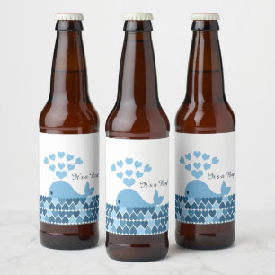 Etiqueta Para Botella De Cerveza Es un niño, una ballena azul y corazones.