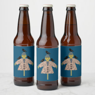 Etiqueta Para Botella De Cerveza Escarecrow y ravens de paja de Halloween