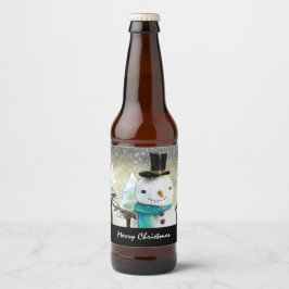 Etiqueta Para Botella De Cerveza Espectacular muñeco de nieve en la escena de los N