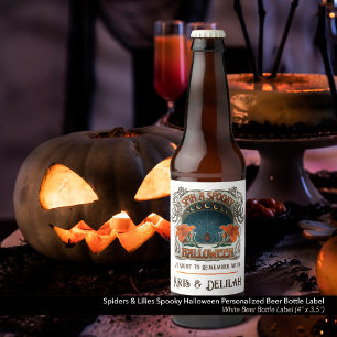Etiqueta Para Botella De Cerveza Espeluznantes arañas de Halloween y la cosecha vic