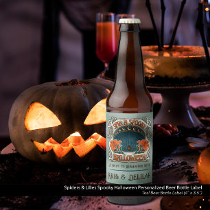 Etiqueta Para Botella De Cerveza Espeluznantes arañas de Halloween y la cosecha vic