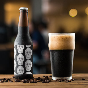 Etiqueta Para Botella De Cerveza Espinoso patrón blanco y negro Feliz Halloween