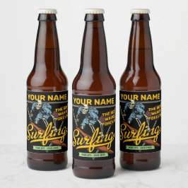 Etiqueta Para Botella De Cerveza Esqueleto de surf personalizado monta olas surfist