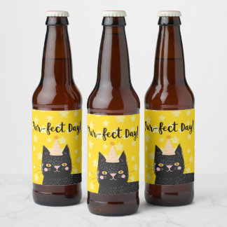 Etiqueta Para Botella De Cerveza Estrella Amarilla Gato Negro Fiesta Día Perfecto