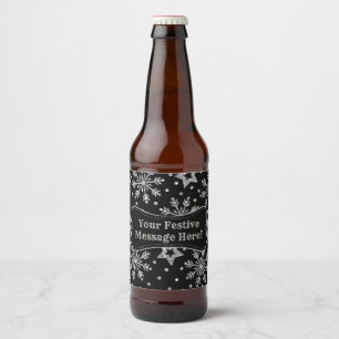 Etiqueta Para Botella De Cerveza Estrellas de Purpurina plateado y copos de nieve