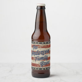 Etiqueta Para Botella De Cerveza Estrellas y Barras Nombre de Familia Vintage