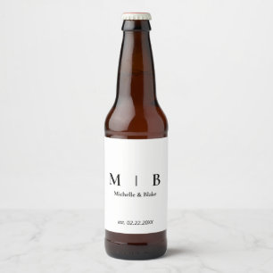 Etiqueta Para Botella De Cerveza Etiqueta de Boda monograma simple y simple en blan