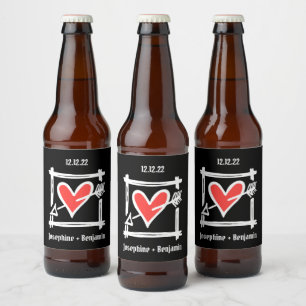 Etiqueta Para Botella De Cerveza Etiqueta de botella roja y negra de corazón de amo