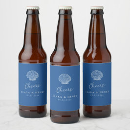 Etiqueta Para Botella De Cerveza Etiqueta de cerveza de boda con concha de mar azul