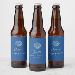 Etiqueta Para Botella De Cerveza Etiqueta de cerveza de boda con concha de mar azul