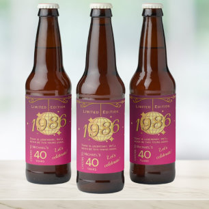 Etiqueta Para Botella De Cerveza Etiqueta de cerveza rosa de cumpleaños número 40 n
