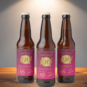 Etiqueta Para Botella De Cerveza Etiqueta de cerveza rosa para cumpleaños 65 Born i