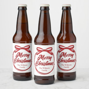 Etiqueta Para Botella De Cerveza Etiqueta de vino con lazo de cinta roja de Navidad