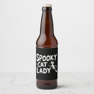 Etiqueta Para Botella De Cerveza Famoso gato, mamá espantada, gato, dama de Hallowe