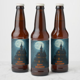 Etiqueta Para Botella De Cerveza Fantasía gótica | Castillo de Hauned y luz de luna