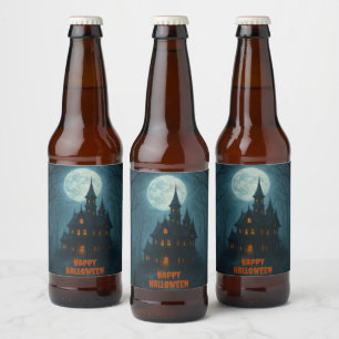 Etiqueta Para Botella De Cerveza Fantasía gótica   Castillo de Hauned y luz de luna