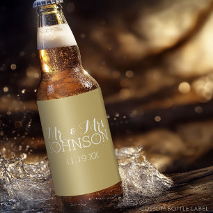 Etiqueta Para Botella De Cerveza Favor de boda para Sr. y Sra. - Dorado minimalista