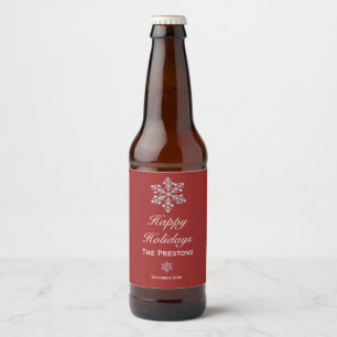 Etiqueta Para Botella De Cerveza Felices vacaciones Sparkly Snowflake Etiqueta de c