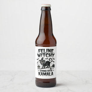 Etiqueta Para Botella De Cerveza Feline Witchen votará Kamala Halloween