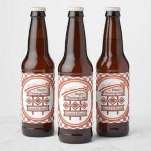 Etiqueta Para Botella De Cerveza Feliz Día de Acción de Gracias, Rótulo Retro Bendi